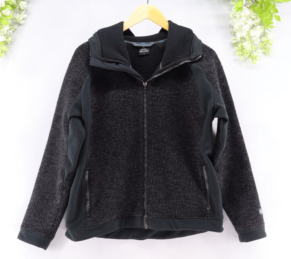 Kuhl Stout Sz L Jacket Full Zip Hooded Fleece Wool Blend Cabin Rugged
